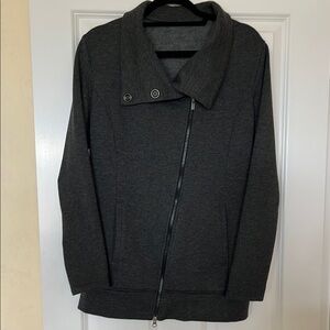Gray Zip Up Yoga Sweater with Asymmetrical Zipper